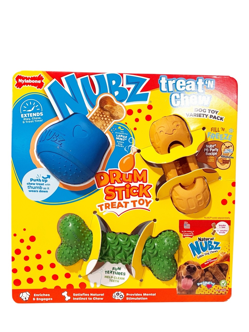 Nylabone Nubz Treat ’N Chew Dog Toy Variety Pack 3 Rubber Chew Toys-NEW